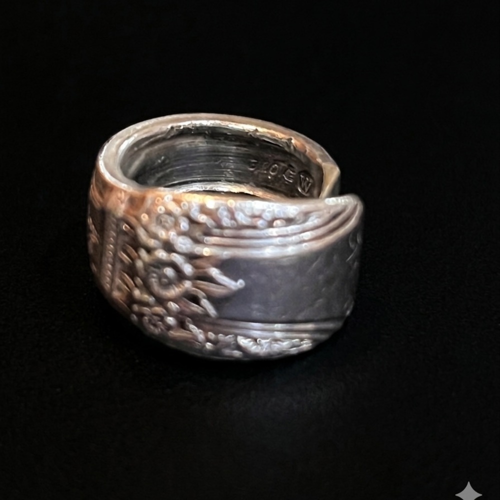 Vintage Sterling Silver Spoon Ring “First Love" Floral Pattern Size 7 Adjustable